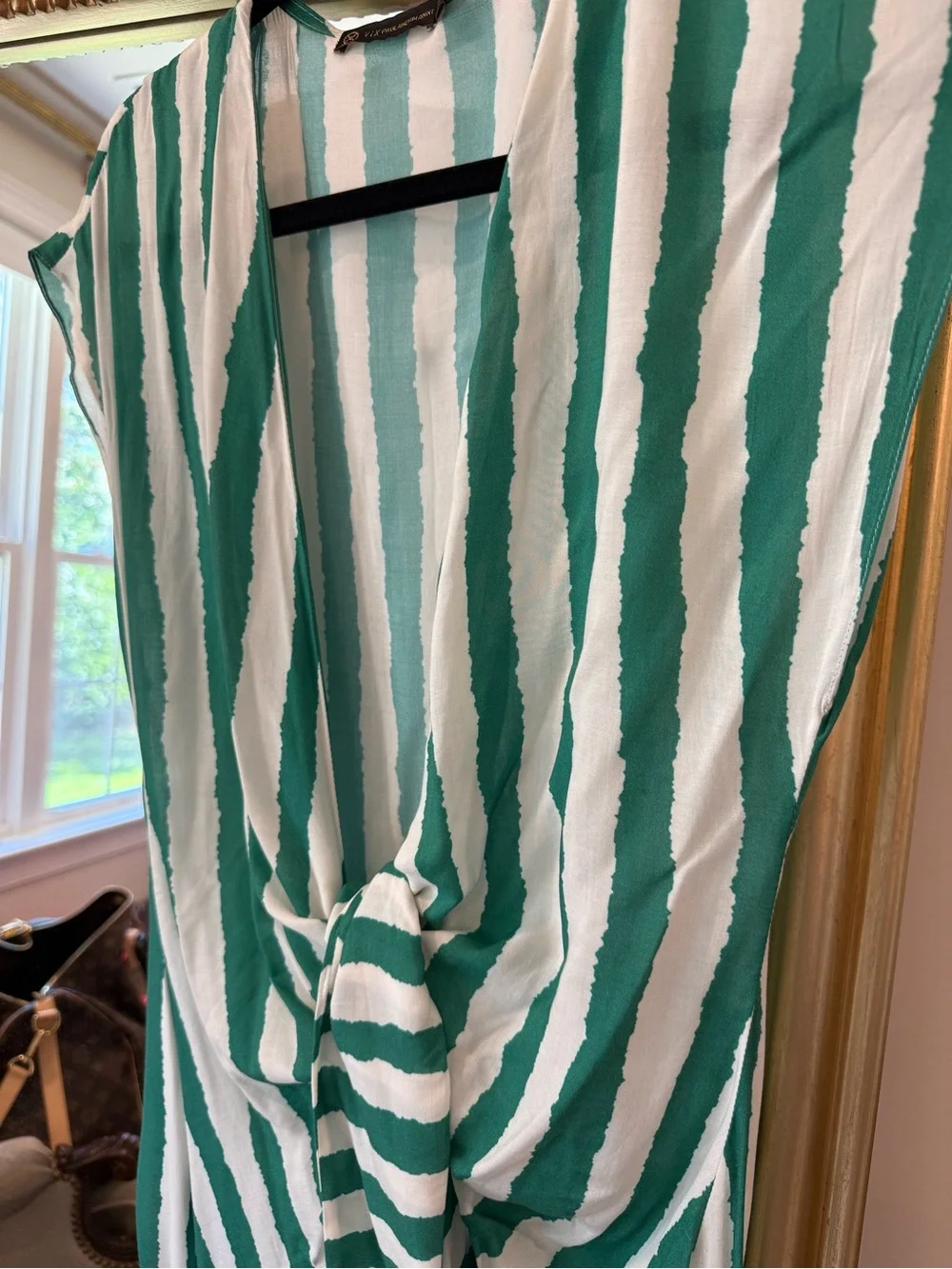Green and White Striped coverup Dress - Picture 3 of 3